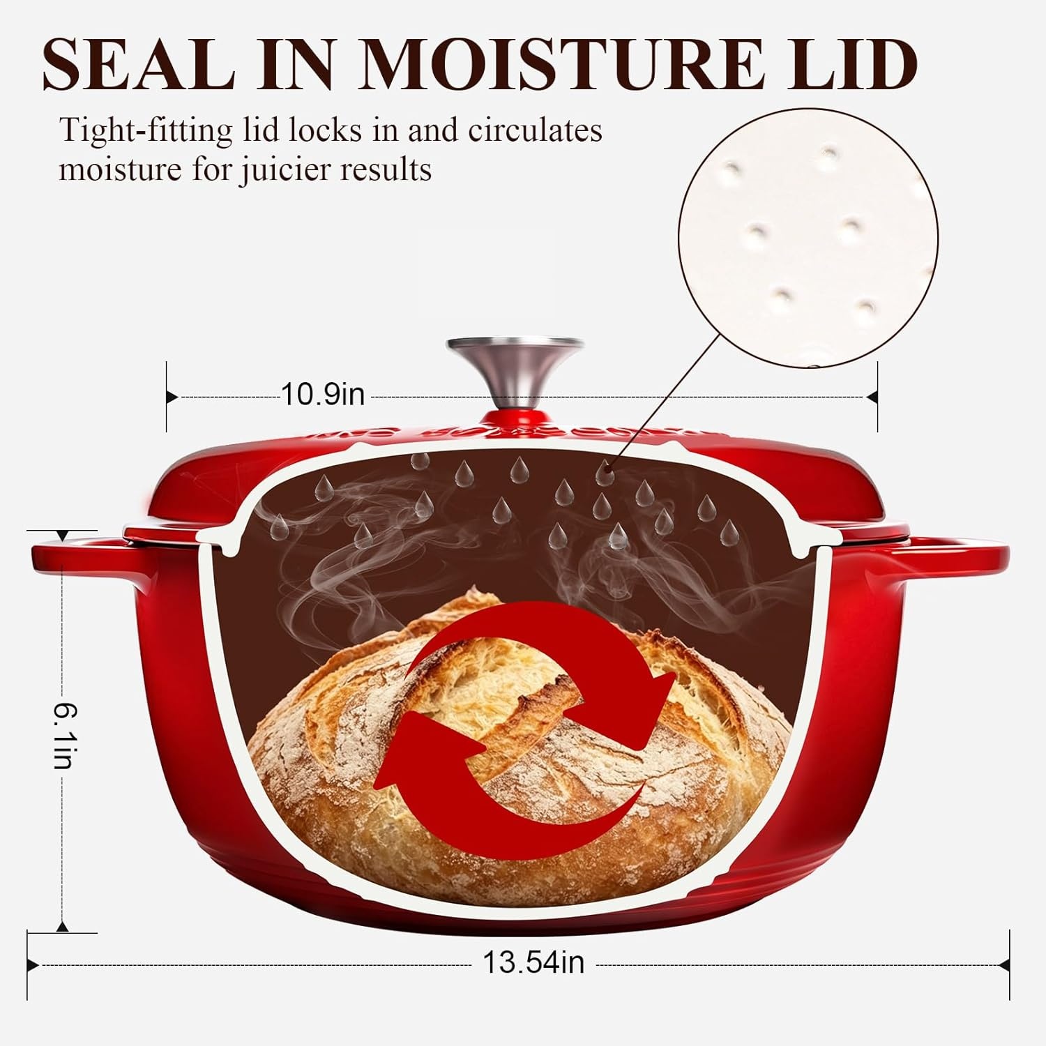 image:imageEnameled Cast Iron Dutch Oven Pot with Lid Wildone 6QT Dutch Oven for Bread Baking Braising Stews Roasting Across All Cooktops Oven Safe up to 500 F Cream WhiteRed