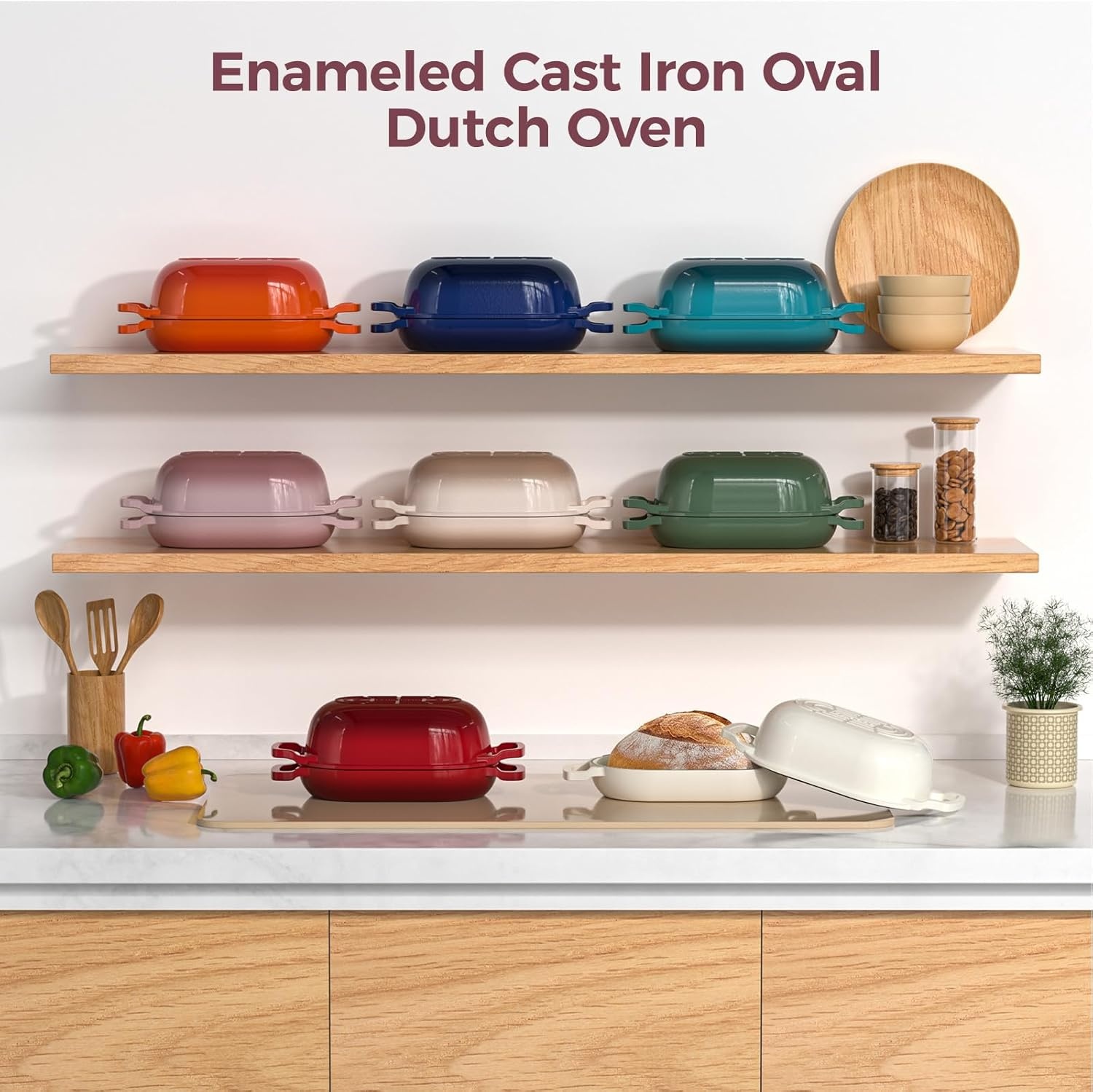 image:imageEnameled Cast Iron Dutch Oven Pot with Lid Wildone 55QT Bread Oven for Homemade Sourdough Bread Baking with Cotton Potholders Oven Safe up to 500F BluePink
