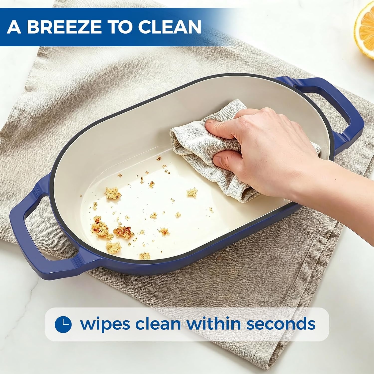 image:imageEnameled Cast Iron Dutch Oven Pot with Lid Wildone 55QT Bread Oven for Homemade Sourdough Bread Baking with Cotton Potholders Oven Safe up to 500F BlueBlue