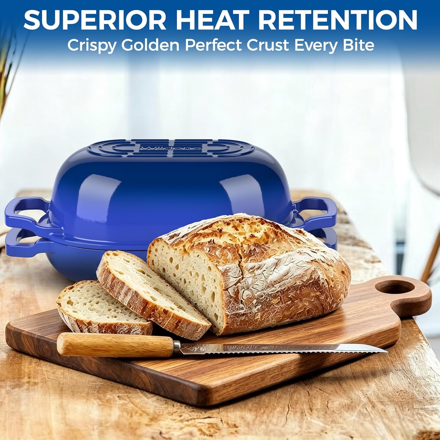 image:imageEnameled Cast Iron Dutch Oven Pot with Lid Wildone 55QT Bread Oven for Homemade Sourdough Bread Baking with Cotton Potholders Oven Safe up to 500F BlueBlue