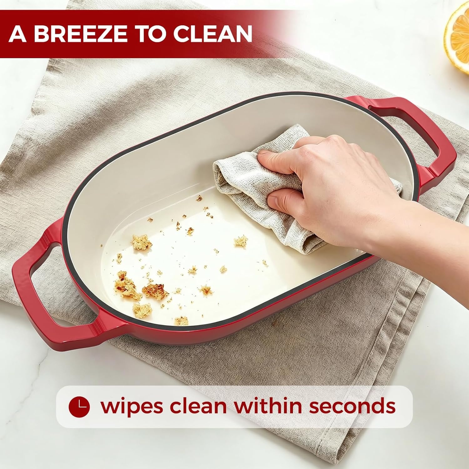 image:imageEnameled Cast Iron Dutch Oven Pot with Lid Wildone 55QT Bread Oven for Homemade Sourdough Bread Baking with Cotton Potholders Oven Safe up to 500F BlueRed