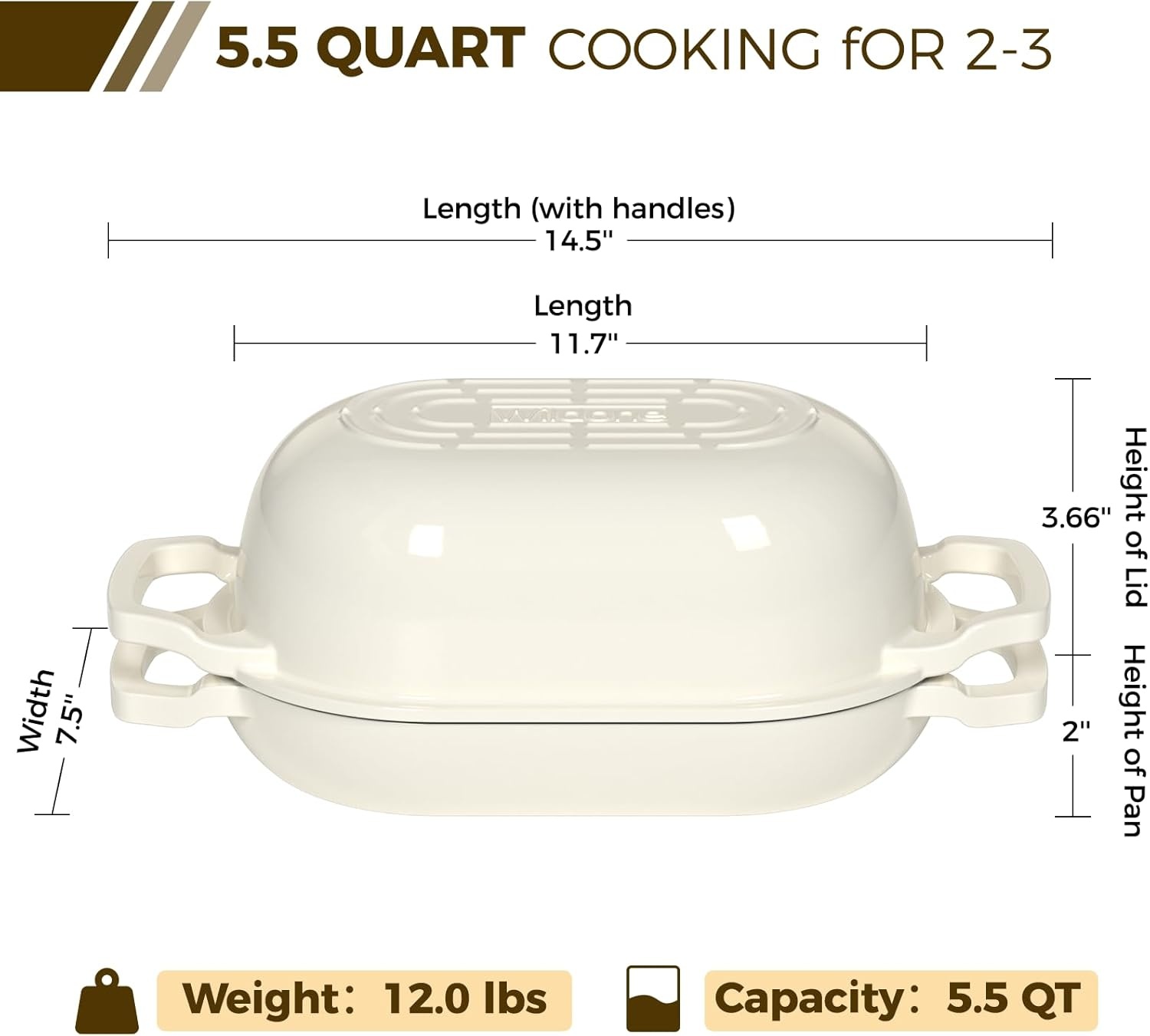 image:imageEnameled Cast Iron Dutch Oven Pot with Lid Wildone 55QT Bread Oven for Homemade Sourdough Bread Baking with Cotton Potholders Oven Safe up to 500F BlueCream White