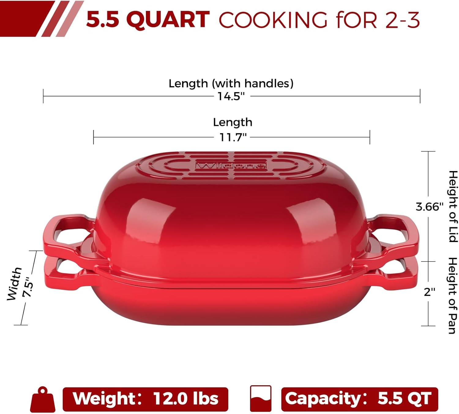 image:imageEnameled Cast Iron Dutch Oven Pot with Lid Wildone 55QT Bread Oven for Homemade Sourdough Bread Baking with Cotton Potholders Oven Safe up to 500F BlueRed