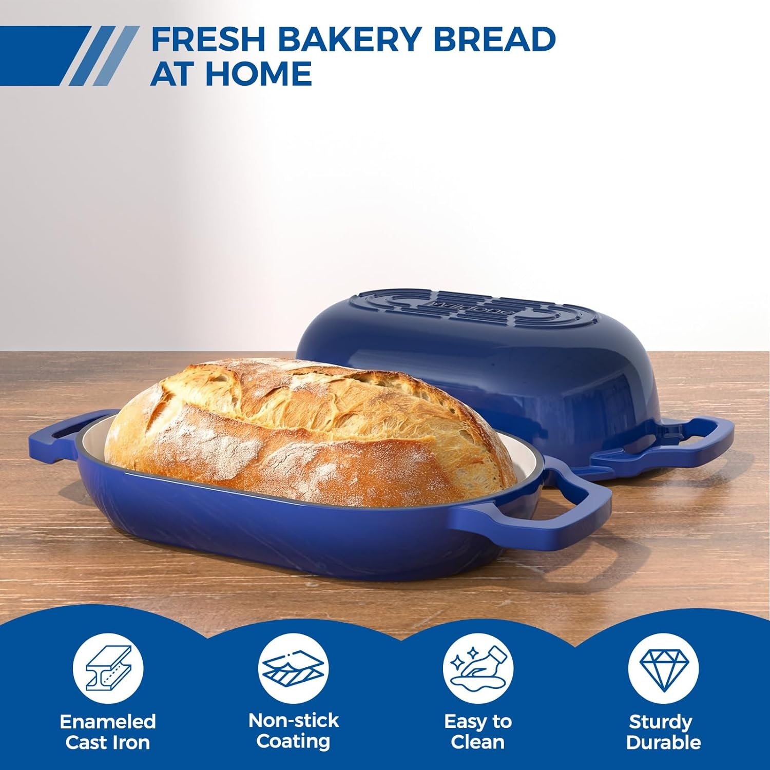 image:imageEnameled Cast Iron Dutch Oven Pot with Lid Wildone 55QT Bread Oven for Homemade Sourdough Bread Baking with Cotton Potholders Oven Safe up to 500F BlueBlue