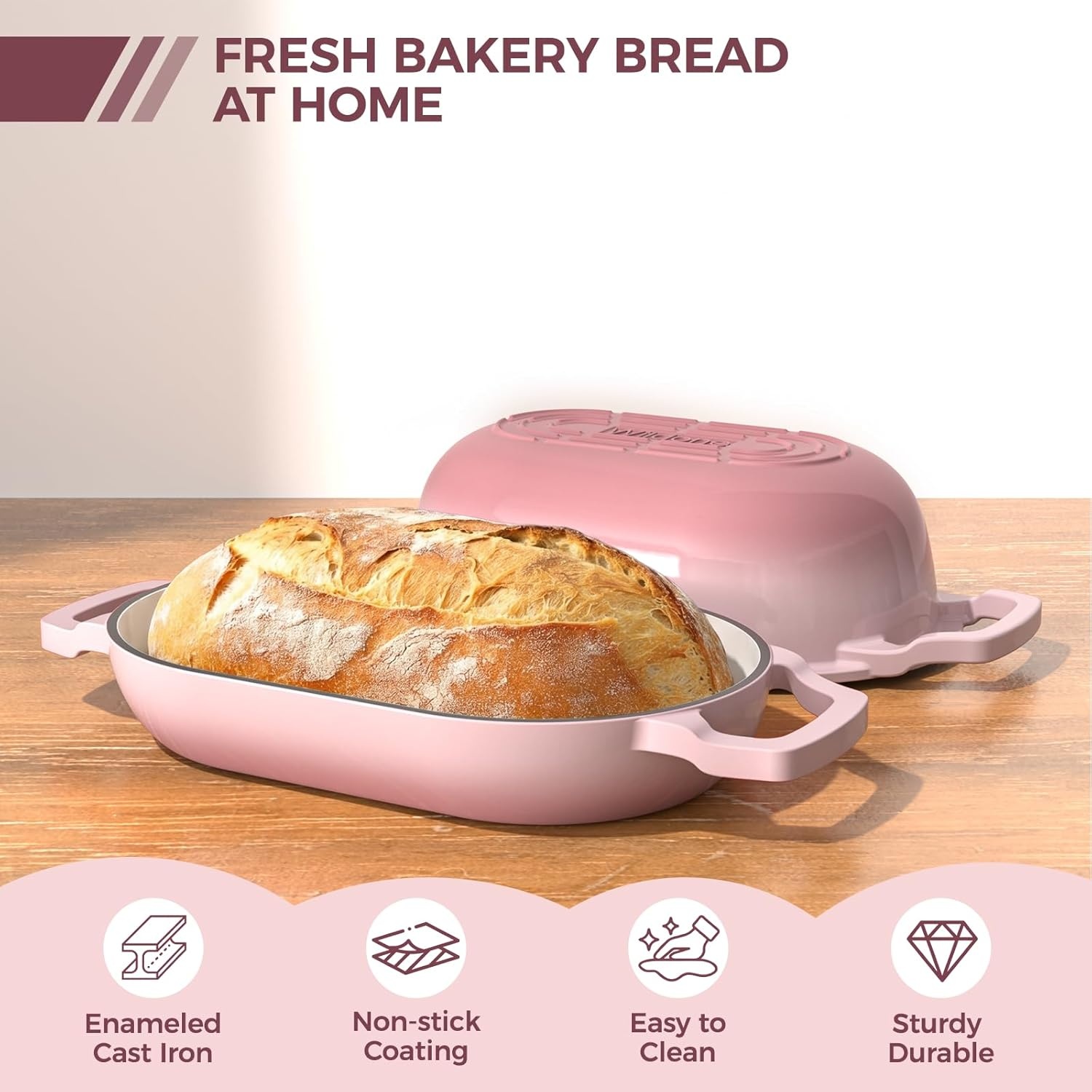 image:imageEnameled Cast Iron Dutch Oven Pot with Lid Wildone 55QT Bread Oven for Homemade Sourdough Bread Baking with Cotton Potholders Oven Safe up to 500F BluePink