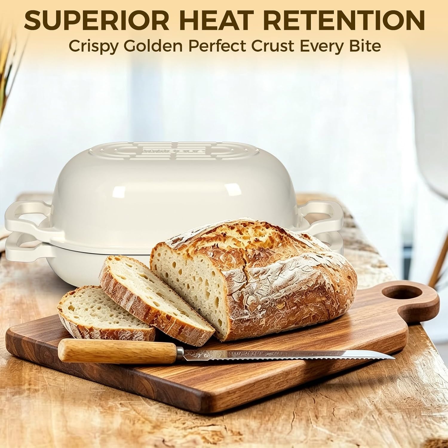 image:imageEnameled Cast Iron Dutch Oven Pot with Lid Wildone 55QT Bread Oven for Homemade Sourdough Bread Baking with Cotton Potholders Oven Safe up to 500F BlueCream White