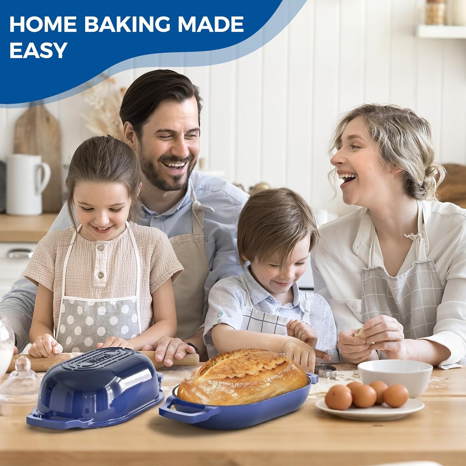 image:imageEnameled Cast Iron Dutch Oven Pot with Lid Wildone 55QT Bread Oven for Homemade Sourdough Bread Baking with Cotton Potholders Oven Safe up to 500F BlueBlue