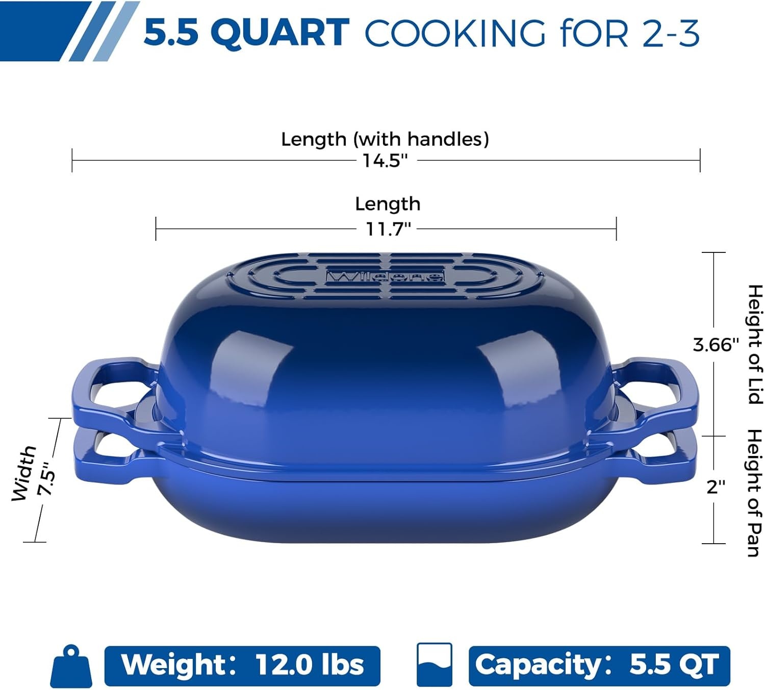 image:imageEnameled Cast Iron Dutch Oven Pot with Lid Wildone 55QT Bread Oven for Homemade Sourdough Bread Baking with Cotton Potholders Oven Safe up to 500F BlueBlue