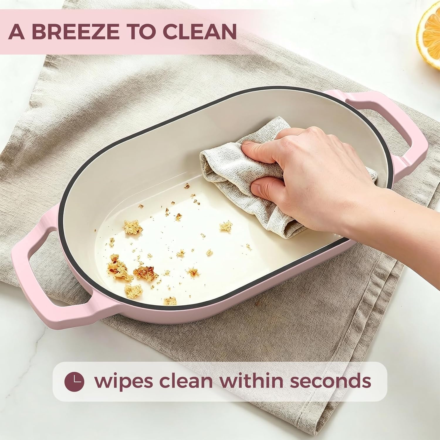 image:imageEnameled Cast Iron Dutch Oven Pot with Lid Wildone 55QT Bread Oven for Homemade Sourdough Bread Baking with Cotton Potholders Oven Safe up to 500F BluePink