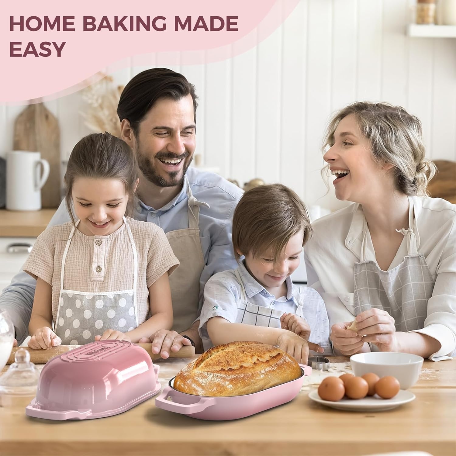 image:imageEnameled Cast Iron Dutch Oven Pot with Lid Wildone 55QT Bread Oven for Homemade Sourdough Bread Baking with Cotton Potholders Oven Safe up to 500F BluePink