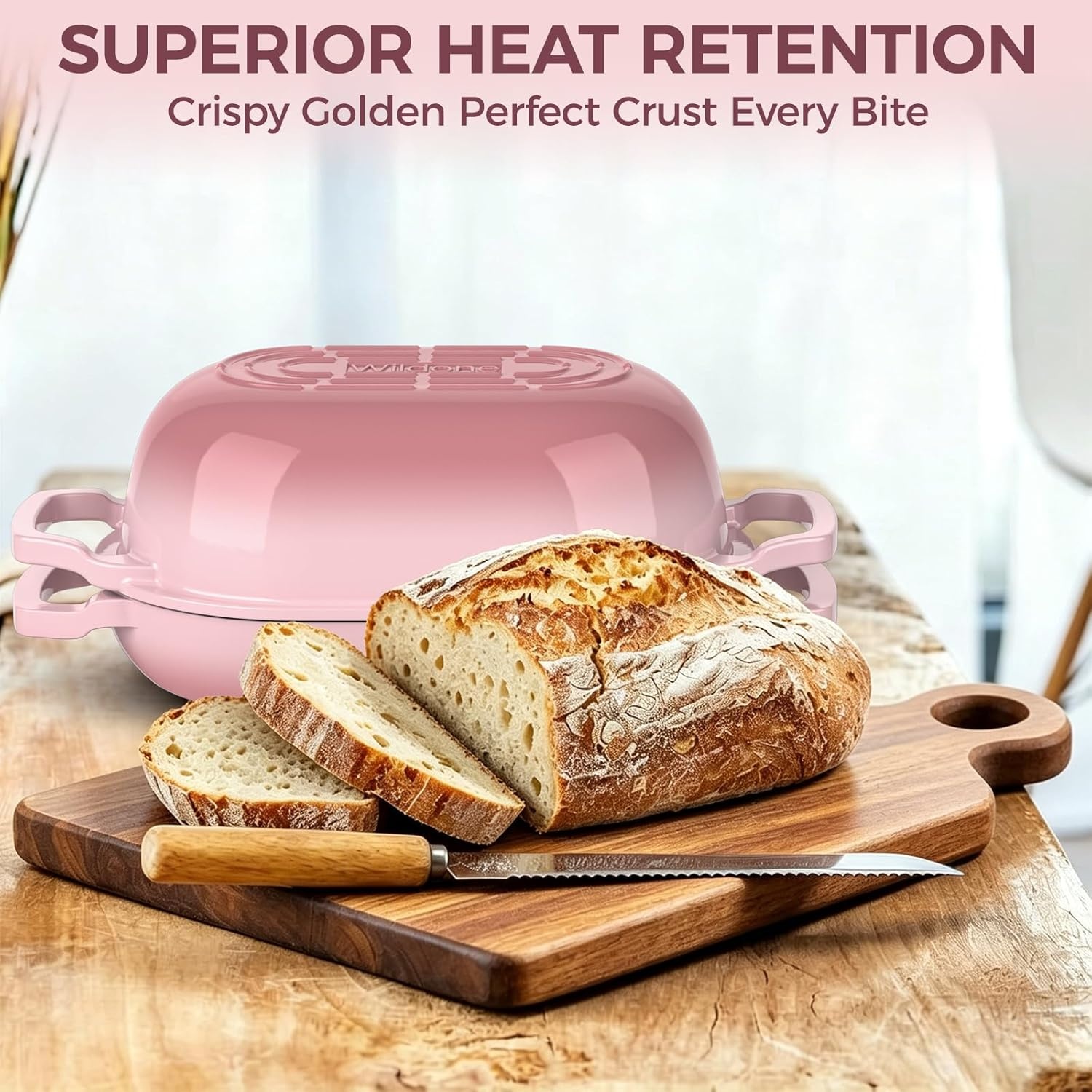 image:imageEnameled Cast Iron Dutch Oven Pot with Lid Wildone 55QT Bread Oven for Homemade Sourdough Bread Baking with Cotton Potholders Oven Safe up to 500F BluePink