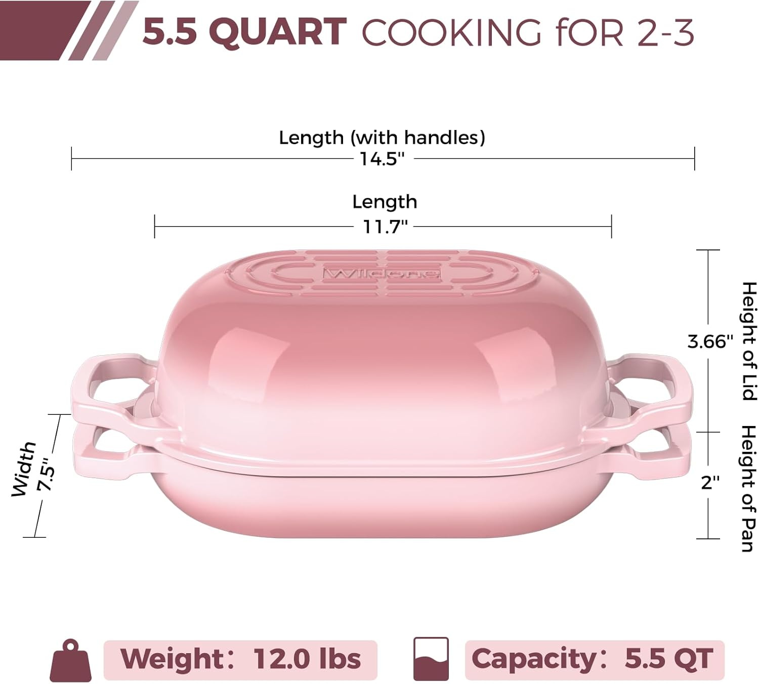image:imageEnameled Cast Iron Dutch Oven Pot with Lid Wildone 55QT Bread Oven for Homemade Sourdough Bread Baking with Cotton Potholders Oven Safe up to 500F BluePink