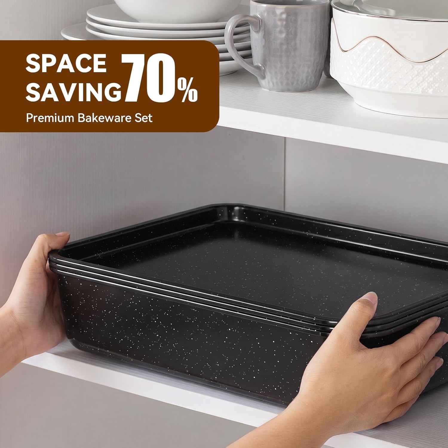 image:imageWildone 13Piece Baking Pans Set Nonstick Stackable Bakeware Sets Including Cookie Sheets for Baking Rack Muffin Pan Cake pan Loaf Pan Roasting Pan Heavy Duty amp Easy Clean PlumBlack