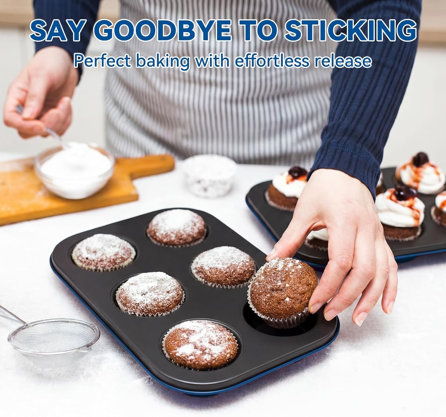 image:imageWildone 13Piece Baking Pans Set Nonstick Stackable Bakeware Sets Including Cookie Sheets for Baking Rack Muffin Pan Cake pan Loaf Pan Roasting Pan Heavy Duty amp Easy Clean PlumBlue