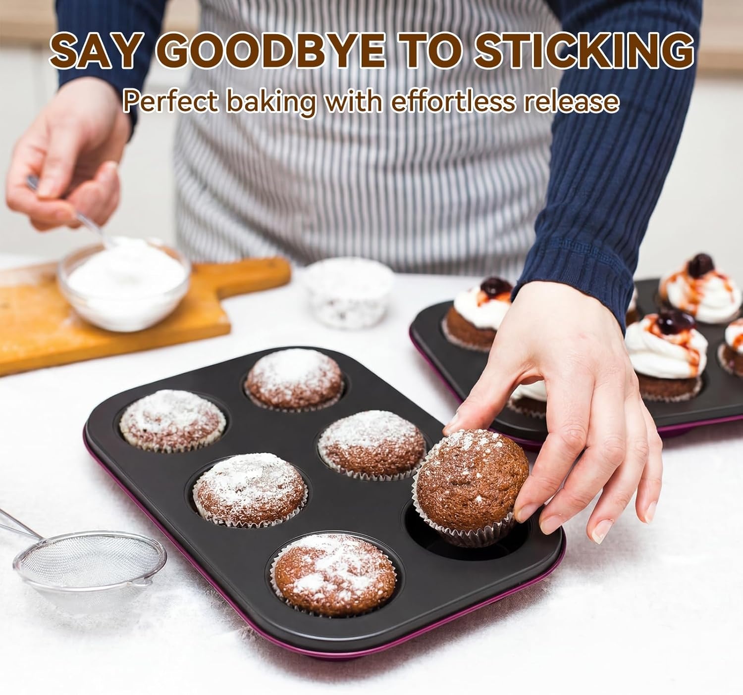 image:imageWildone 13Piece Baking Pans Set Nonstick Stackable Bakeware Sets Including Cookie Sheets for Baking Rack Muffin Pan Cake pan Loaf Pan Roasting Pan Heavy Duty amp Easy Clean PlumPlum