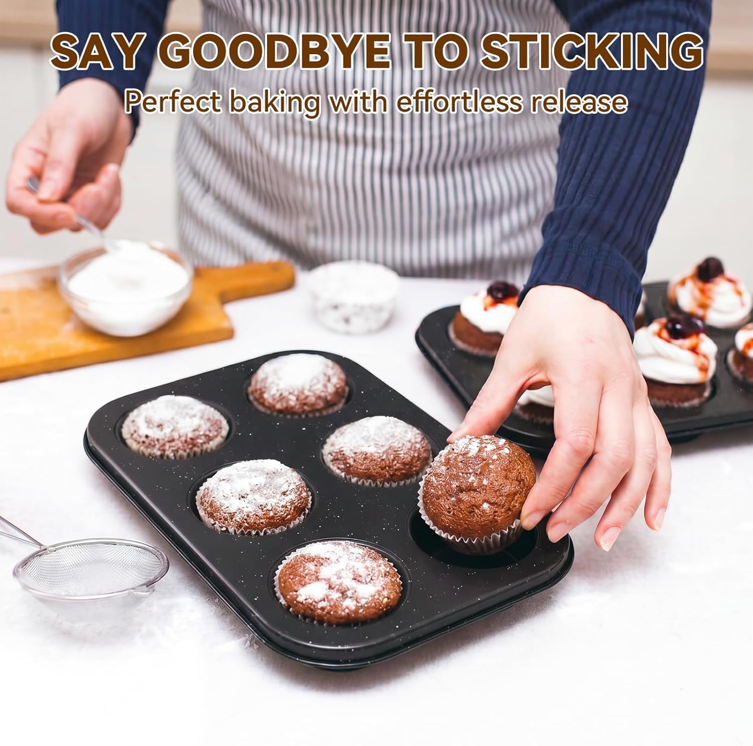 image:imageWildone 13Piece Baking Pans Set Nonstick Stackable Bakeware Sets Including Cookie Sheets for Baking Rack Muffin Pan Cake pan Loaf Pan Roasting Pan Heavy Duty amp Easy Clean PlumBlack