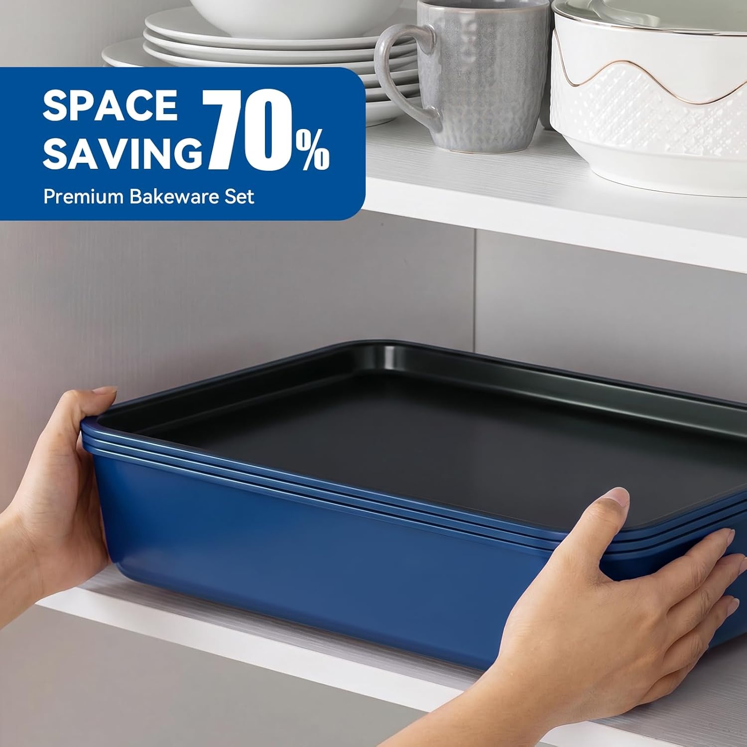 image:imageWildone 13Piece Baking Pans Set Nonstick Stackable Bakeware Sets Including Cookie Sheets for Baking Rack Muffin Pan Cake pan Loaf Pan Roasting Pan Heavy Duty amp Easy Clean PlumBlue