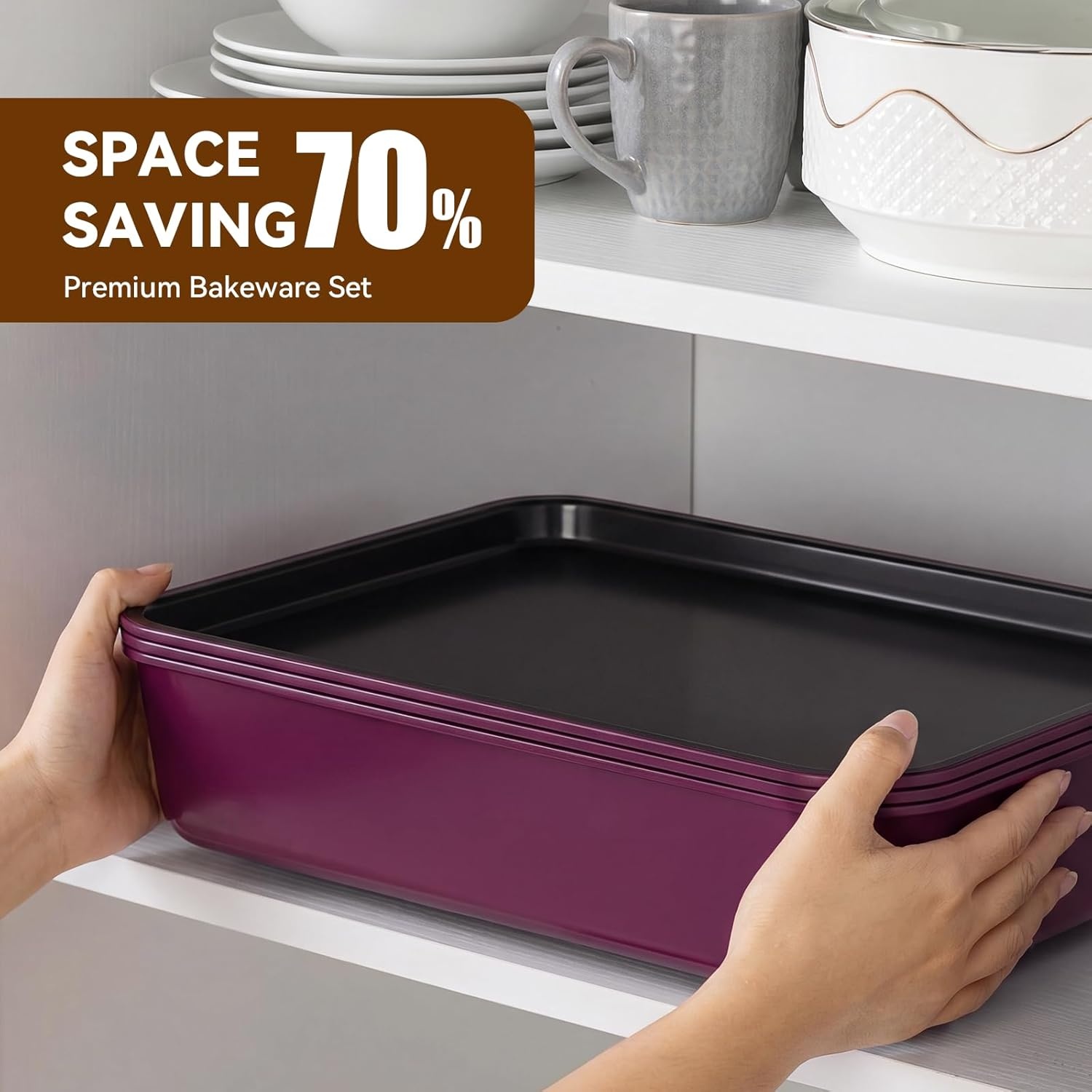 image:imageWildone 13Piece Baking Pans Set Nonstick Stackable Bakeware Sets Including Cookie Sheets for Baking Rack Muffin Pan Cake pan Loaf Pan Roasting Pan Heavy Duty amp Easy Clean PlumPlum