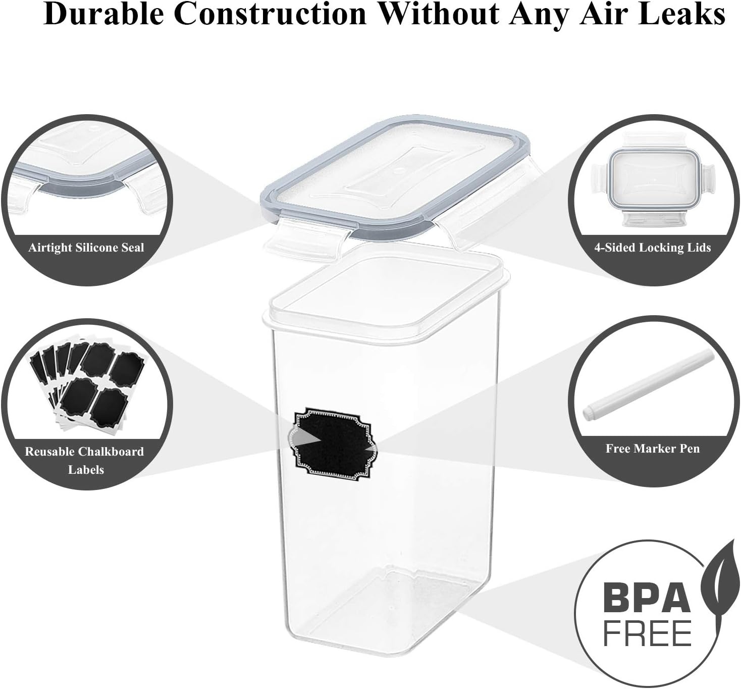 image:imageWildone Airtight Food Storage Containers with Lids 14PC Plastic Kitchen Storage Containers for Pantry Organization and Storage Cereal Flour and Sugar Containers Include 20 Labels amp PenGrey