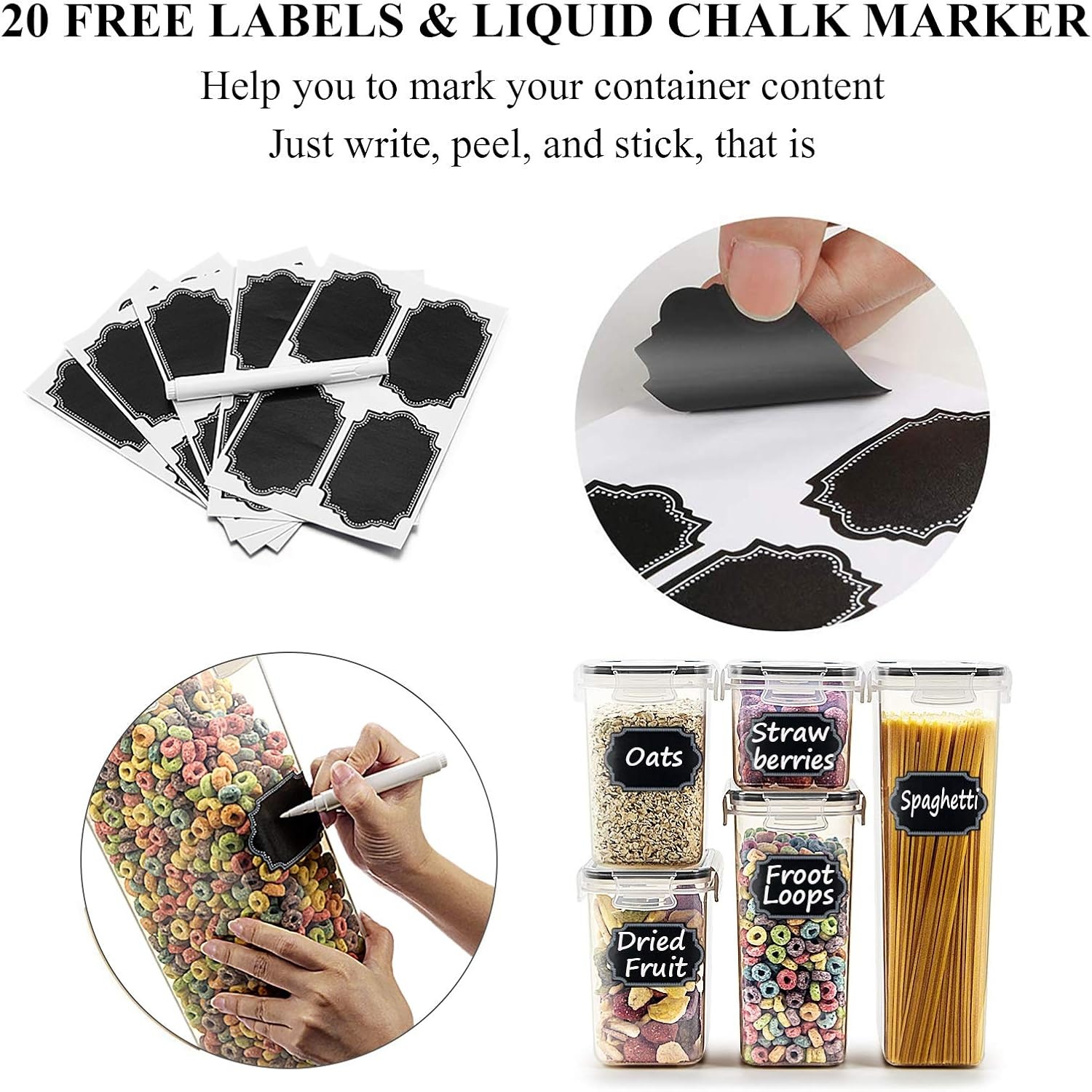 image:imageWildone Airtight Food Storage Containers with Lids 14PC Plastic Kitchen Storage Containers for Pantry Organization and Storage Cereal Flour and Sugar Containers Include 20 Labels amp PenBlack