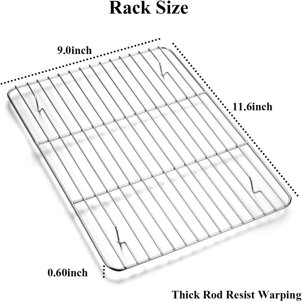 image:imageWildone Baking Sheet with Rack Set 2 Sheets 2 Racks Stainless Steel Cookie Pan baking Tray with Cooling Rack Size 10 x 8 x 1 Inch Non Toxic amp Heavy Duty amp Easy Clean12 x 10 x 1 inch