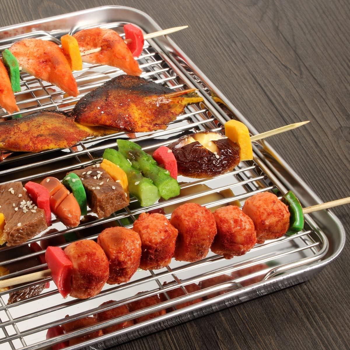 image:imageWildone Baking Sheet with Rack Set 2 Sheets 2 Racks Stainless Steel Cookie Pan baking Tray with Cooling Rack Size 10 x 8 x 1 Inch Non Toxic amp Heavy Duty amp Easy Clean173 x 122 x 1 inch