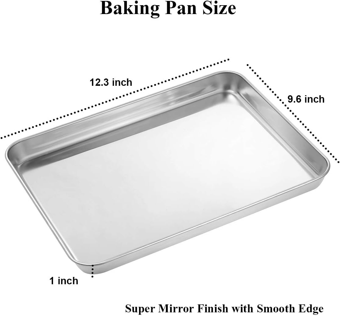 image:imageWildone Baking Sheet with Rack Set 2 Sheets 2 Racks Stainless Steel Cookie Pan baking Tray with Cooling Rack Size 10 x 8 x 1 Inch Non Toxic amp Heavy Duty amp Easy Clean12 x 10 x 1 inch