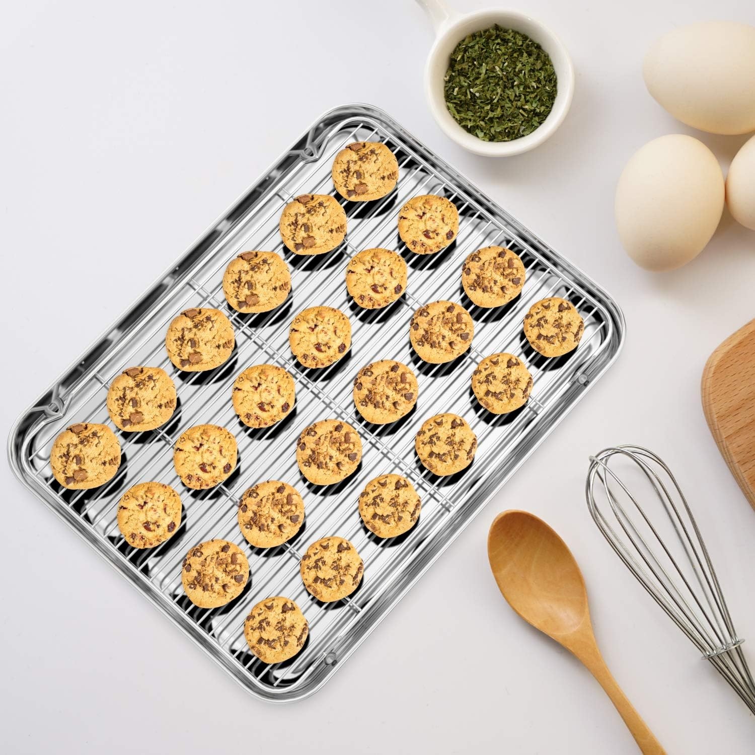 image:imageWildone Baking Sheet with Rack Set 2 Sheets 2 Racks Stainless Steel Cookie Pan baking Tray with Cooling Rack Size 10 x 8 x 1 Inch Non Toxic amp Heavy Duty amp Easy Clean173 x 122 x 1 inch