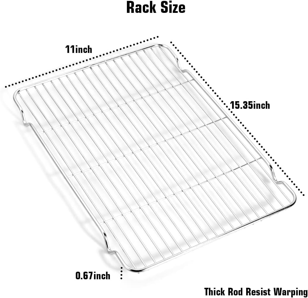 image:imageWildone Baking Sheet with Rack Set 2 Sheets 2 Racks Stainless Steel Cookie Pan baking Tray with Cooling Rack Size 10 x 8 x 1 Inch Non Toxic amp Heavy Duty amp Easy Clean16 x 12 x 1 inch