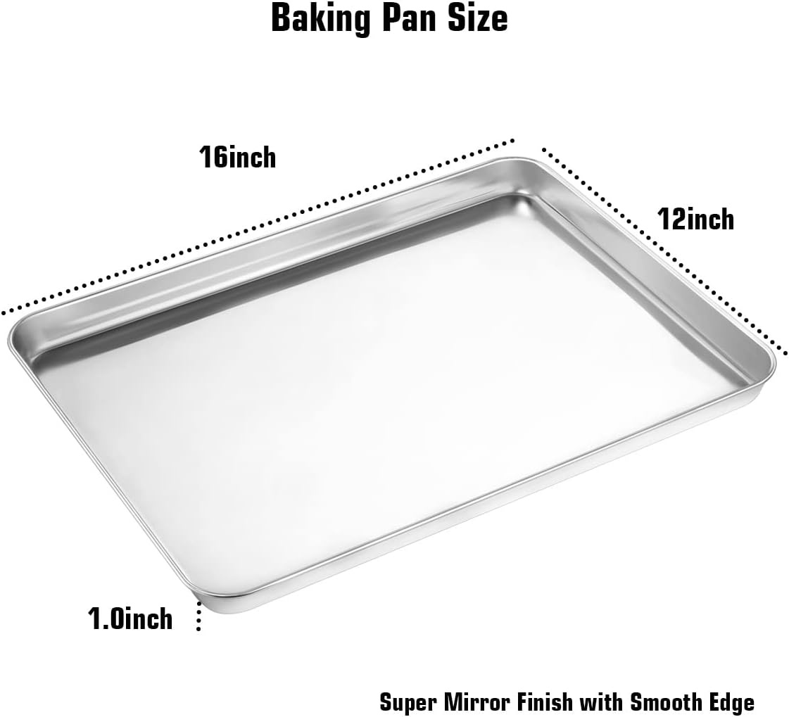 image:imageWildone Baking Sheet with Rack Set 2 Sheets 2 Racks Stainless Steel Cookie Pan baking Tray with Cooling Rack Size 10 x 8 x 1 Inch Non Toxic amp Heavy Duty amp Easy Clean16 x 12 x 1 inch