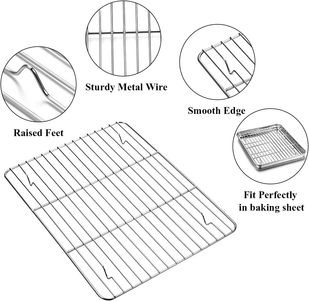 image:imageWildone Baking Sheet with Rack Set 2 Sheets 2 Racks Stainless Steel Cookie Pan baking Tray with Cooling Rack Size 10 x 8 x 1 Inch Non Toxic amp Heavy Duty amp Easy Clean12 x 10 x 1 inch