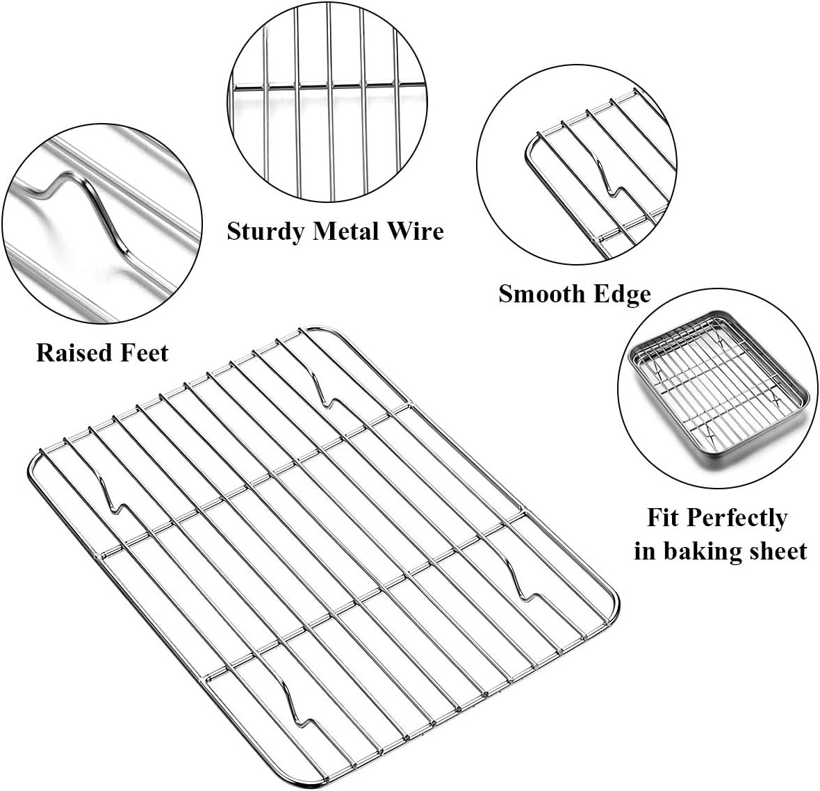 image:imageWildone Baking Sheet with Rack Set 2 Sheets 2 Racks Stainless Steel Cookie Pan baking Tray with Cooling Rack Size 10 x 8 x 1 Inch Non Toxic amp Heavy Duty amp Easy Clean9 x 7 x 1 inch
