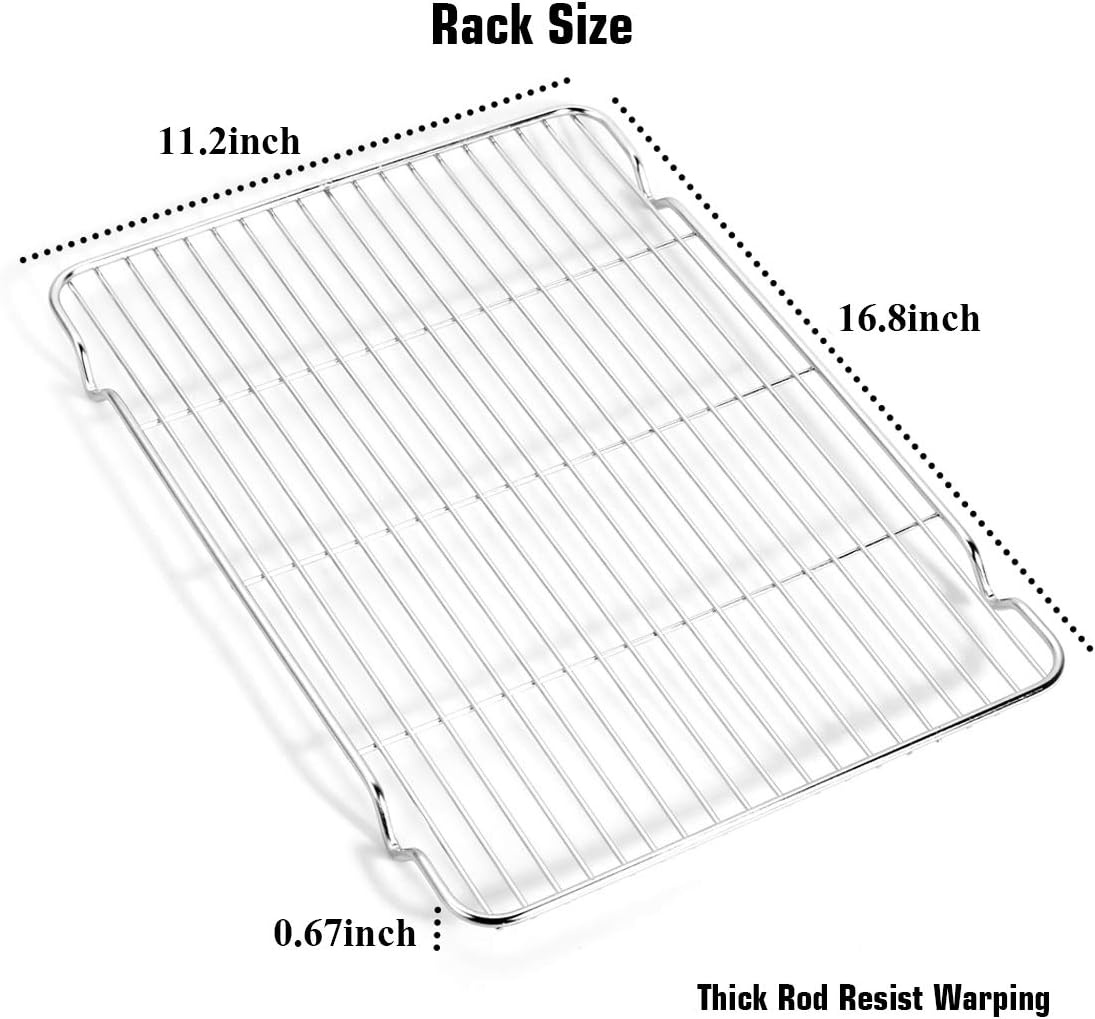 image:imageWildone Baking Sheet with Rack Set 2 Sheets 2 Racks Stainless Steel Cookie Pan baking Tray with Cooling Rack Size 10 x 8 x 1 Inch Non Toxic amp Heavy Duty amp Easy Clean173 x 122 x 1 inch