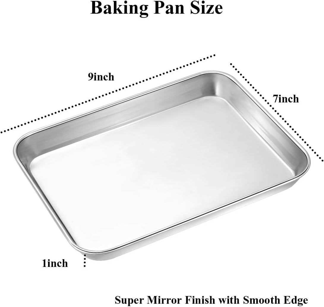 image:imageWildone Baking Sheet with Rack Set 2 Sheets 2 Racks Stainless Steel Cookie Pan baking Tray with Cooling Rack Size 10 x 8 x 1 Inch Non Toxic amp Heavy Duty amp Easy Clean9 x 7 x 1 inch