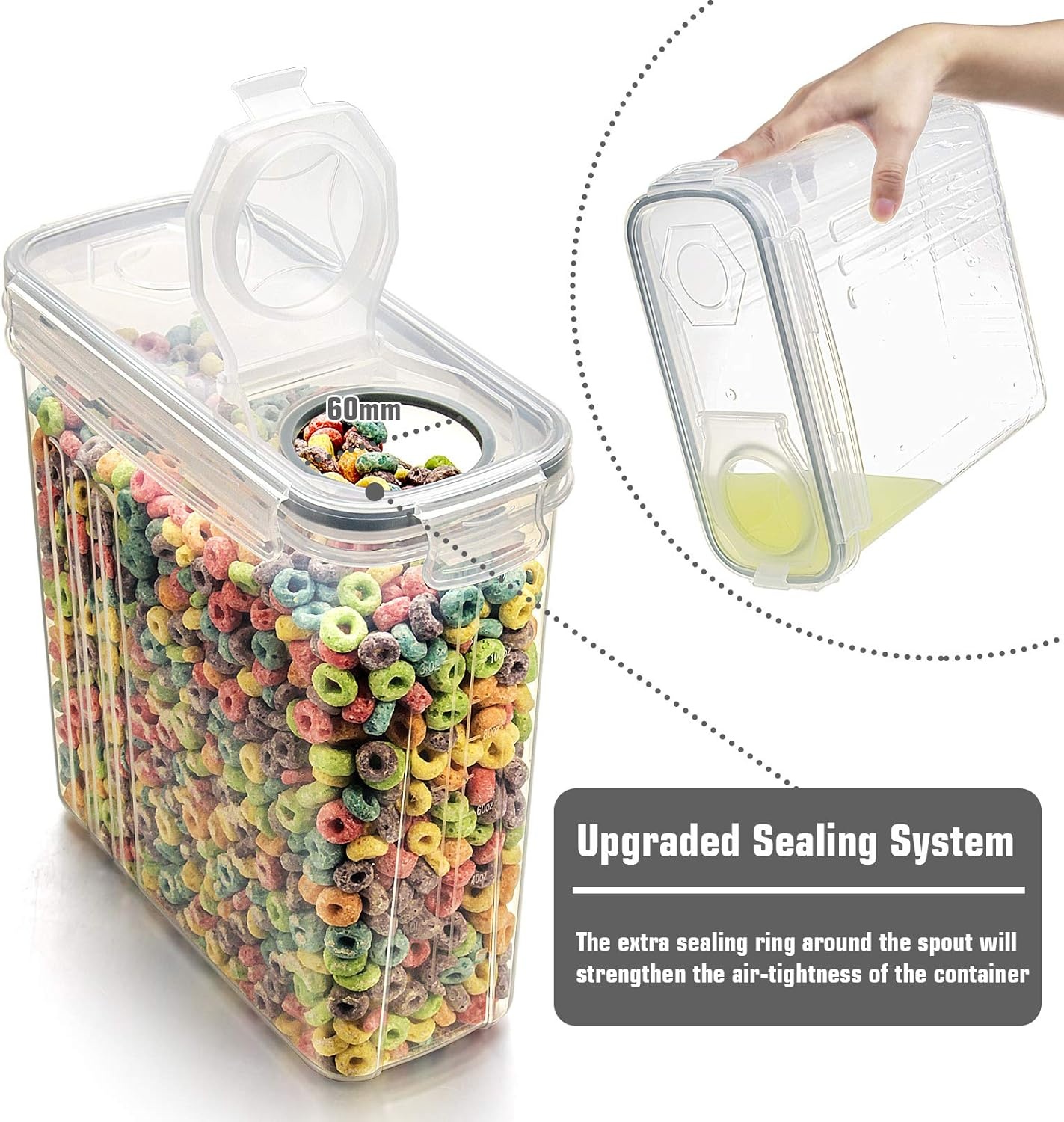 image:imageWildone Cereal Storage Containers Set Large BPA Free Plastic Airtight Food Storage Containers 4L for Flour Sugar 6 Piece Set Cereal Dispensers with 20 Labels amp Marker BlackGrey