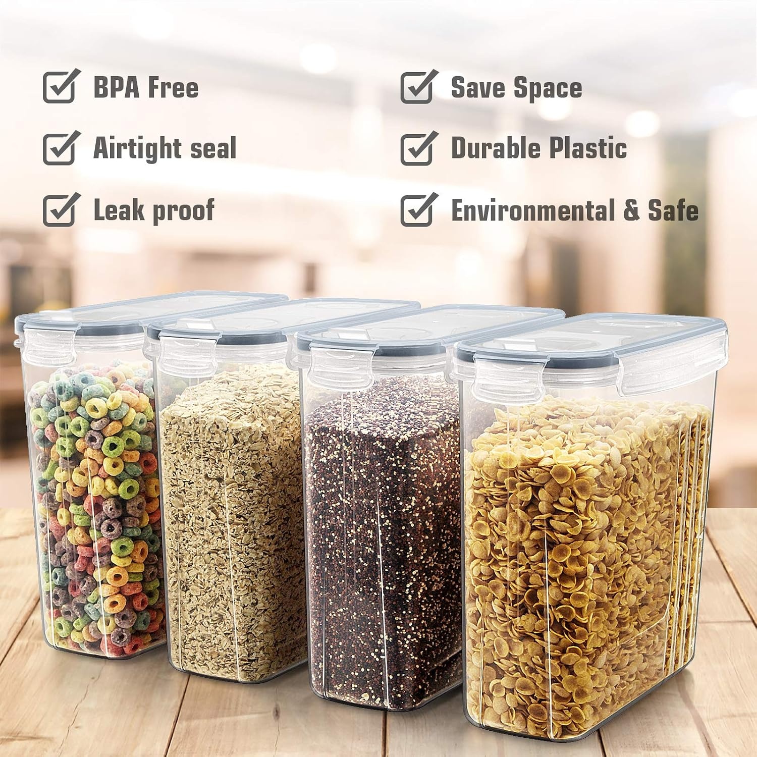 image:imageWildone Cereal Storage Containers Set Large BPA Free Plastic Airtight Food Storage Containers 4L for Flour Sugar 6 Piece Set Cereal Dispensers with 20 Labels amp Marker BlackGrey