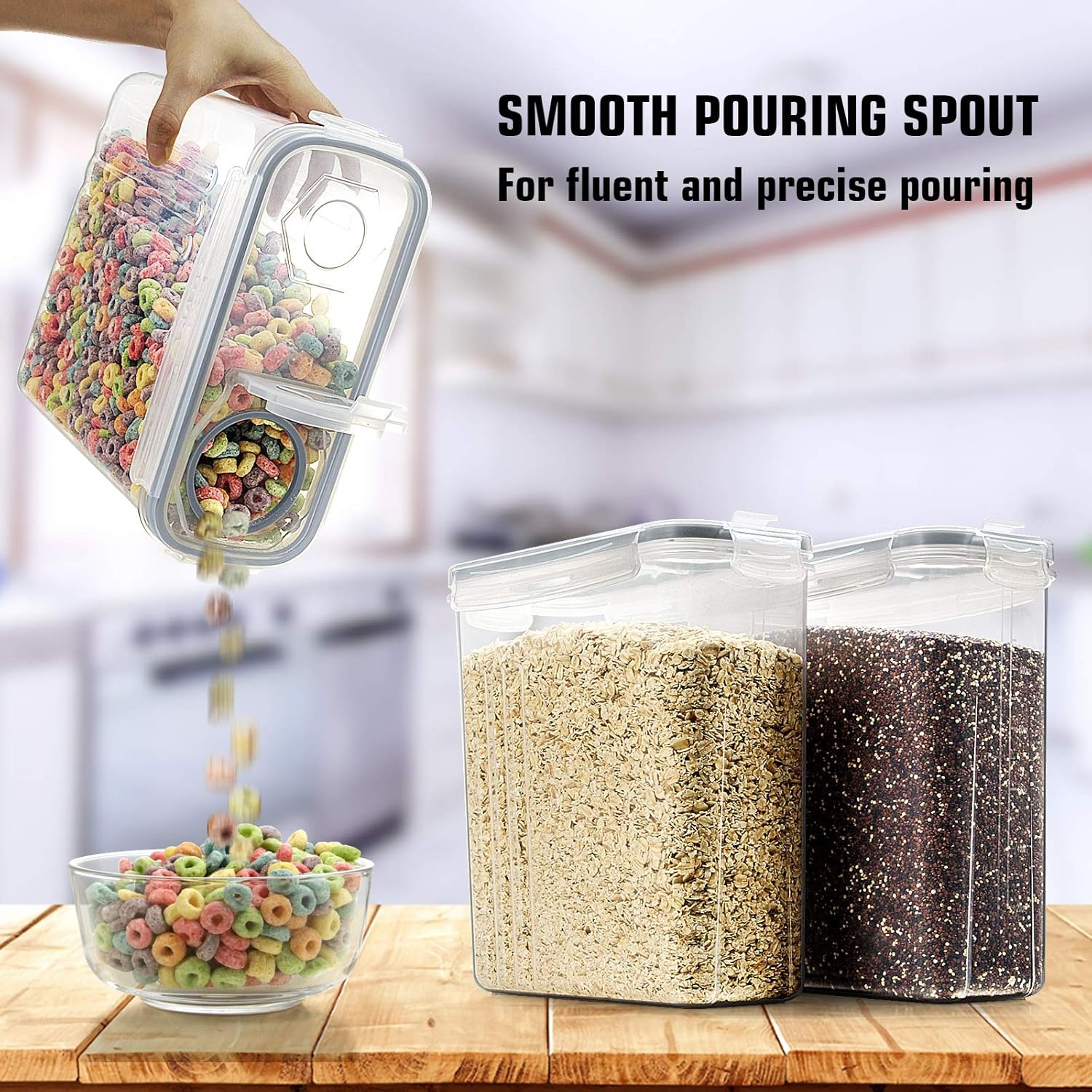 image:imageWildone Cereal Storage Containers Set Large BPA Free Plastic Airtight Food Storage Containers 4L for Flour Sugar 6 Piece Set Cereal Dispensers with 20 Labels amp Marker BlackGrey