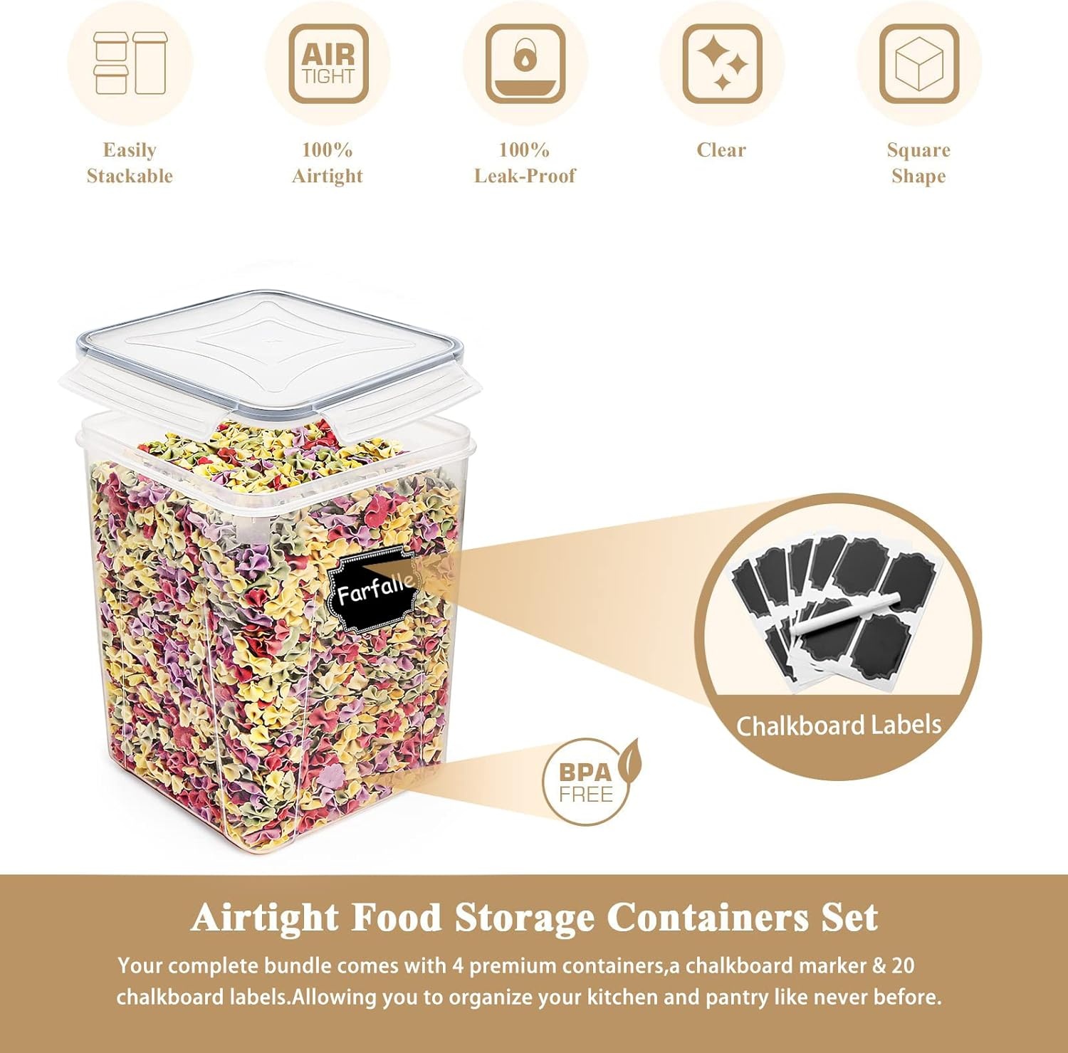 image:imageWildone Large Food Storage Containers 52L 175oz 4 Piece BPA Free Plastic Airtight Food Storage Containers for Flour Sugar Baking Supplies Kitchen amp Pantry Containers with 20 LabelsGray