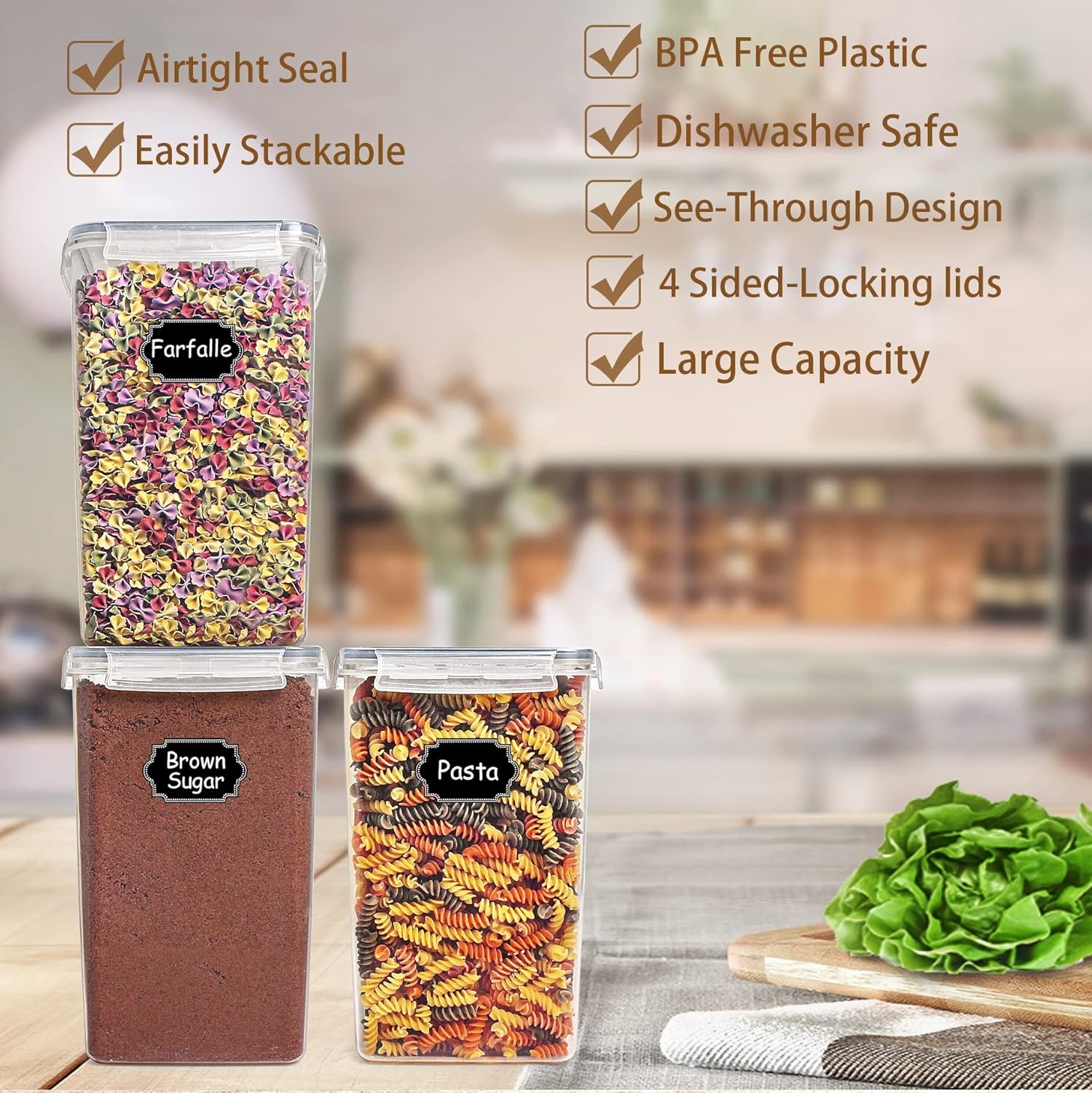 image:imageWildone Large Food Storage Containers 52L 175oz 4 Piece BPA Free Plastic Airtight Food Storage Containers for Flour Sugar Baking Supplies Kitchen amp Pantry Containers with 20 LabelsGray