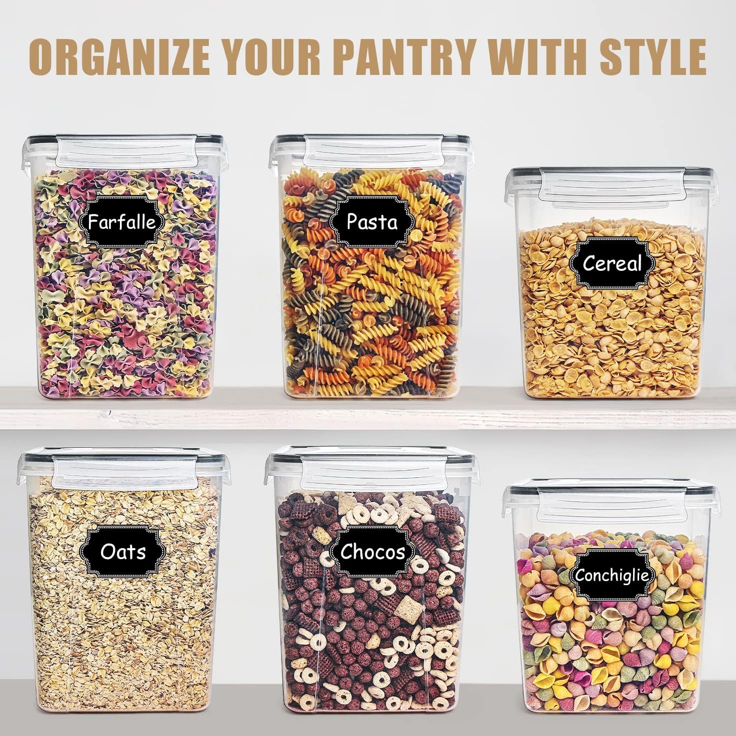 image:imageWildone Large Food Storage Containers 52L 175oz 4 Piece BPA Free Plastic Airtight Food Storage Containers for Flour Sugar Baking Supplies Kitchen amp Pantry Containers with 20 LabelsBlack