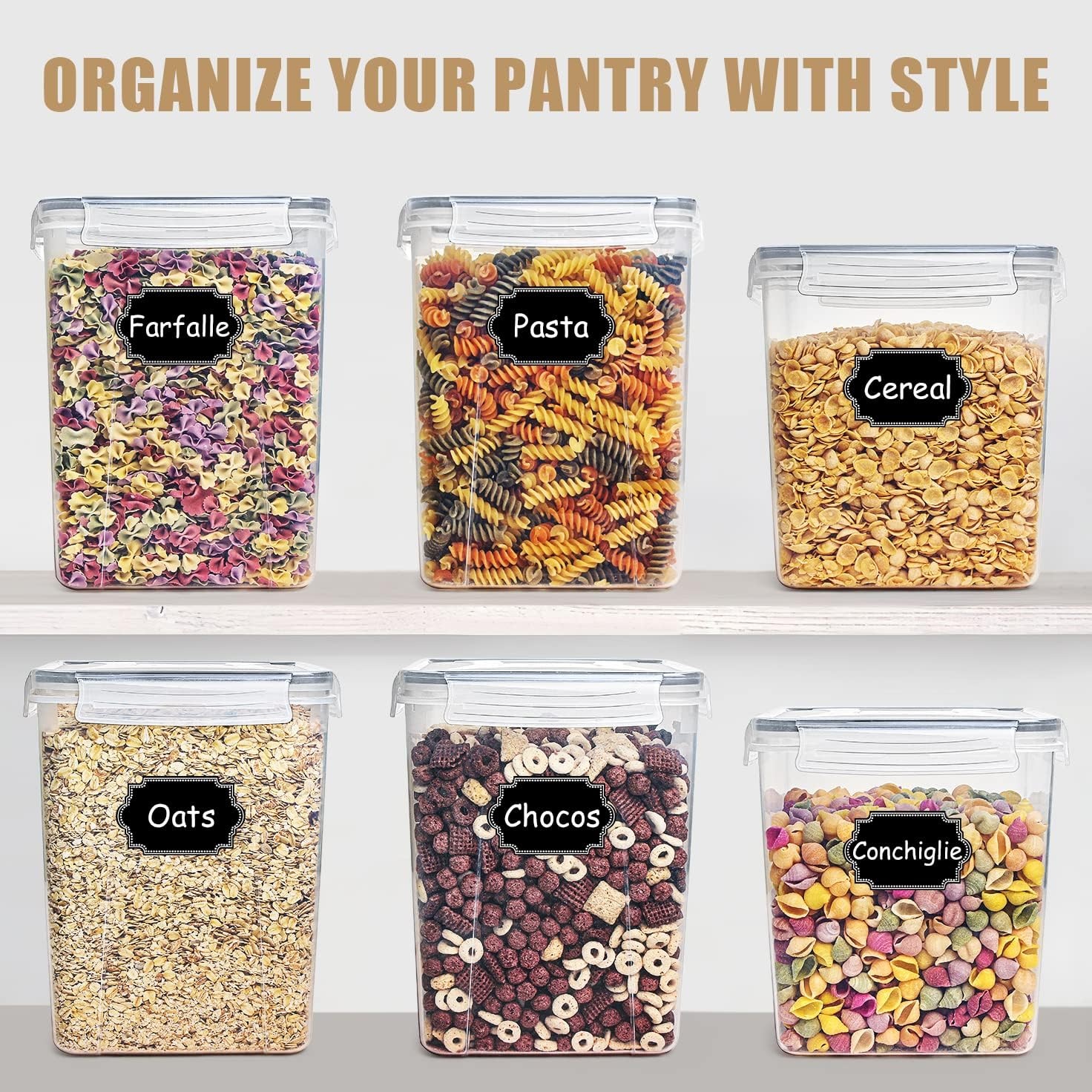 image:imageWildone Large Food Storage Containers 52L 175oz 4 Piece BPA Free Plastic Airtight Food Storage Containers for Flour Sugar Baking Supplies Kitchen amp Pantry Containers with 20 LabelsGray