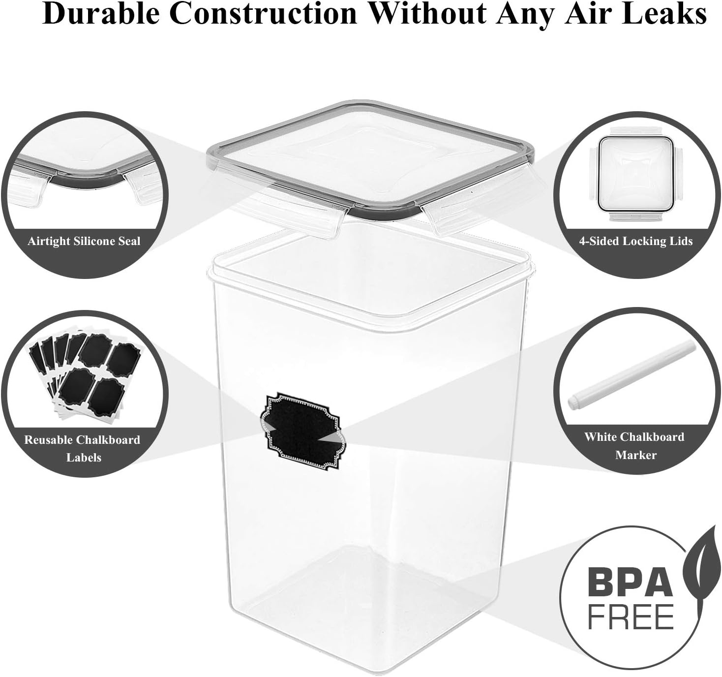 image:imageWildone Large Food Storage Containers 52L 175oz 4 Piece BPA Free Plastic Airtight Food Storage Containers for Flour Sugar Baking Supplies Kitchen amp Pantry Containers with 20 LabelsBlack