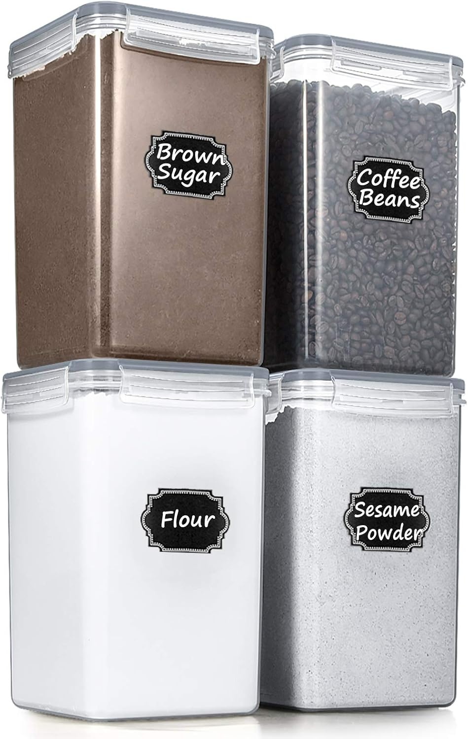 image:imageWildone Large Food Storage Containers 52L 175oz 4 Piece BPA Free Plastic Airtight Food Storage Containers for Flour Sugar Baking Supplies Kitchen amp Pantry Containers with 20 LabelsGray