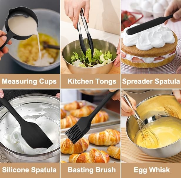 image:imageWildone Mixing Bowls with Airtight Lids 27 PCS Stainless Steel Nesting Bowls with 3 Grater Attachments Scale Mark amp NonSlip Bottom Size 5 4 3 2 15 1 063QT Ideal for Mixing amp PreppingBlack