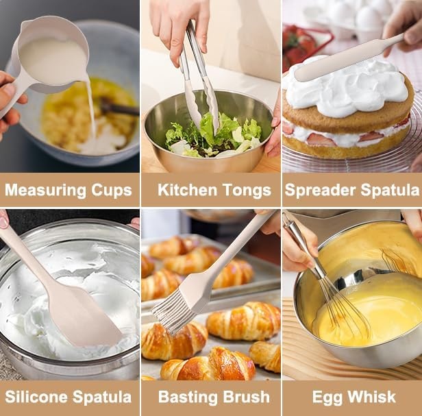 image:imageWildone Mixing Bowls with Airtight Lids 27 PCS Stainless Steel Nesting Bowls with 3 Grater Attachments Scale Mark amp NonSlip Bottom Size 5 4 3 2 15 1 063QT Ideal for Mixing amp PreppingKhaki