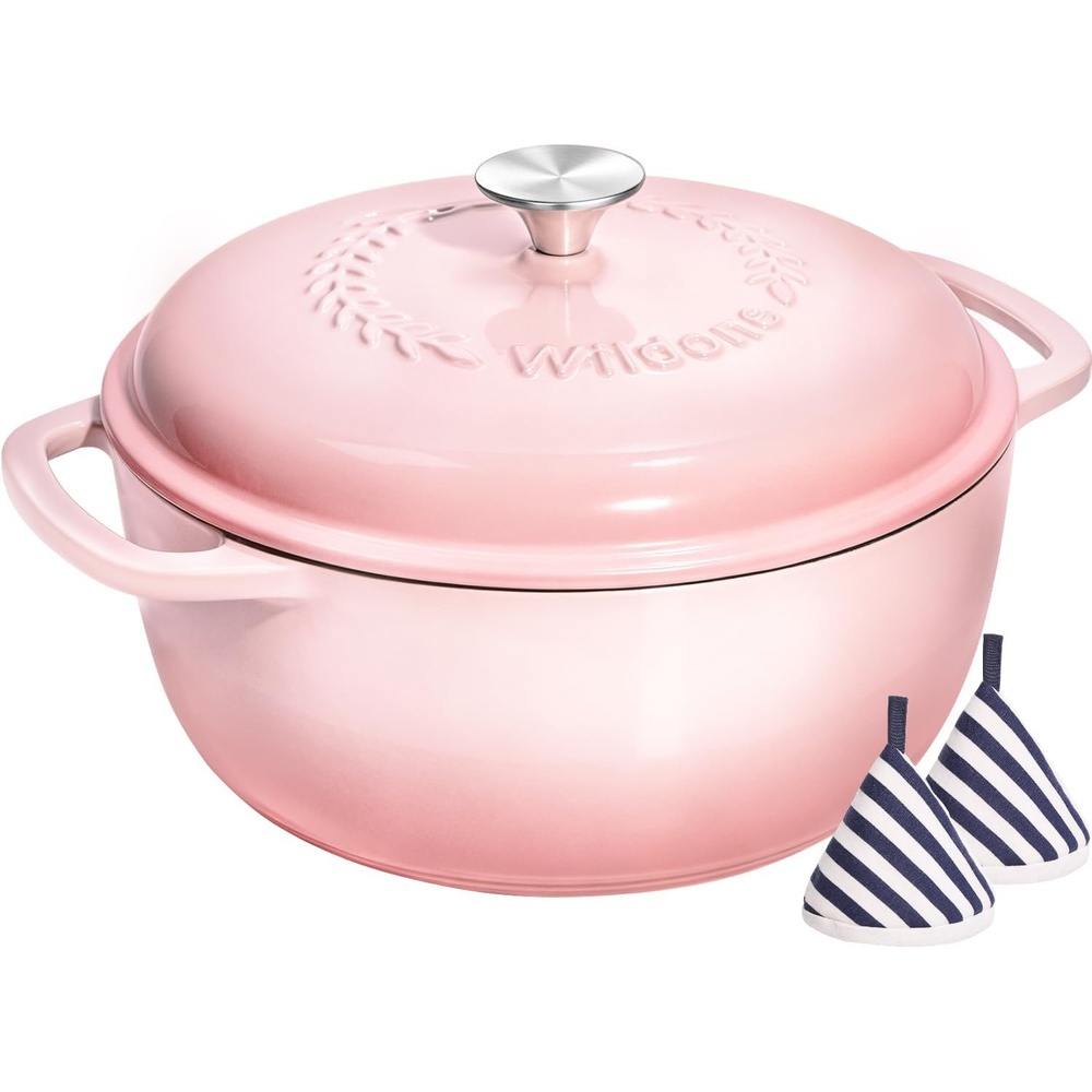 image:imageEnameled Cast Iron Dutch Oven Pot with Lid Wildone 6QT Dutch Oven for Bread Baking Braising Stews Roasting Across All Cooktops Oven Safe up to 500 F Cream WhitePink