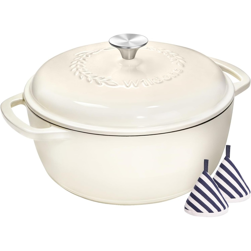 image:imageEnameled Cast Iron Dutch Oven Pot with Lid Wildone 6QT Dutch Oven for Bread Baking Braising Stews Roasting Across All Cooktops Oven Safe up to 500 F Cream WhiteCream White