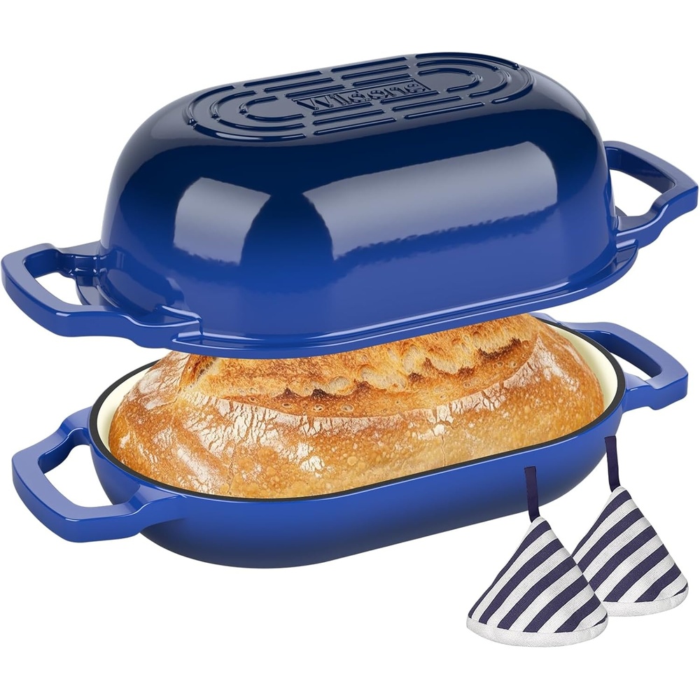 image:imageEnameled Cast Iron Dutch Oven Pot with Lid Wildone 55QT Bread Oven for Homemade Sourdough Bread Baking with Cotton Potholders Oven Safe up to 500F BlueBlue