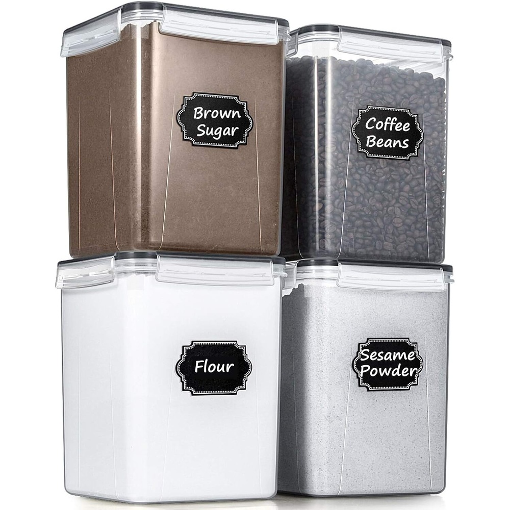 image:imageWildone Large Food Storage Containers 52L 175oz 4 Piece BPA Free Plastic Airtight Food Storage Containers for Flour Sugar Baking Supplies Kitchen amp Pantry Containers with 20 LabelsBlack