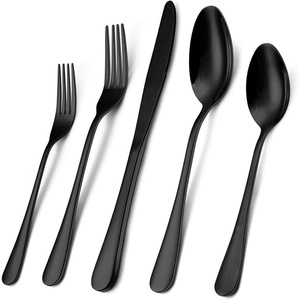 image:image40Piece Silverware Set Wildone Stainless Steel Flatware Set Service for 8 Include KnifeForkSpoon Mirror Polished Dishwasher SafeBlack